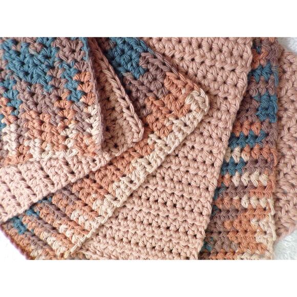 (6) Handmade Crocheted Dishcloths Washcloths 100% Cotton 8" x 8" Brown Gray Tan - Picture 3 of 3